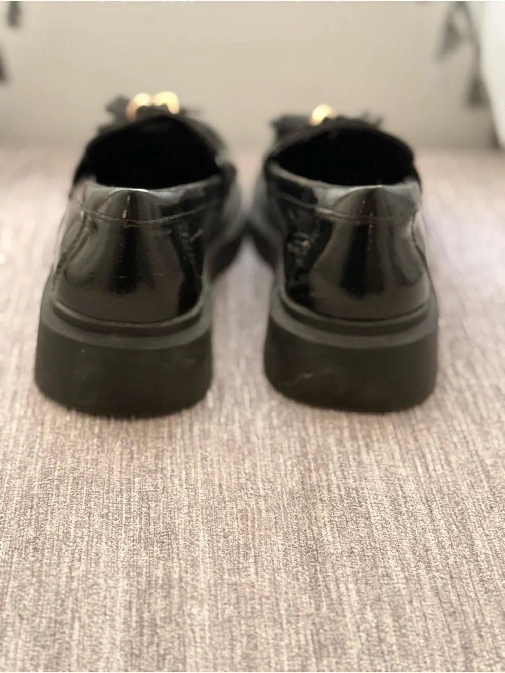 Zara Kids- Black Leather Tassel Chunky Lug Sole Loafers